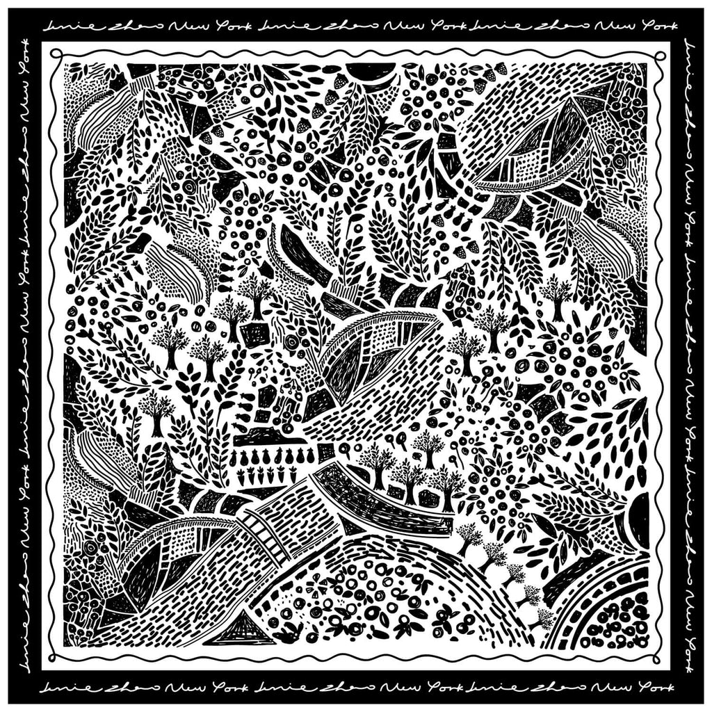 Scarf - Double Sided Silk Scarf Of Black Garden