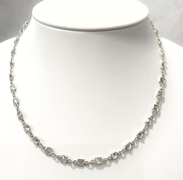 Necklace - Sterling Chain w/ Square Crystal Quartz