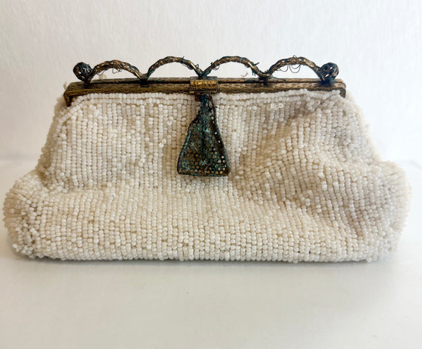 Estate Collection - Vintage White Beaded Evening Bag