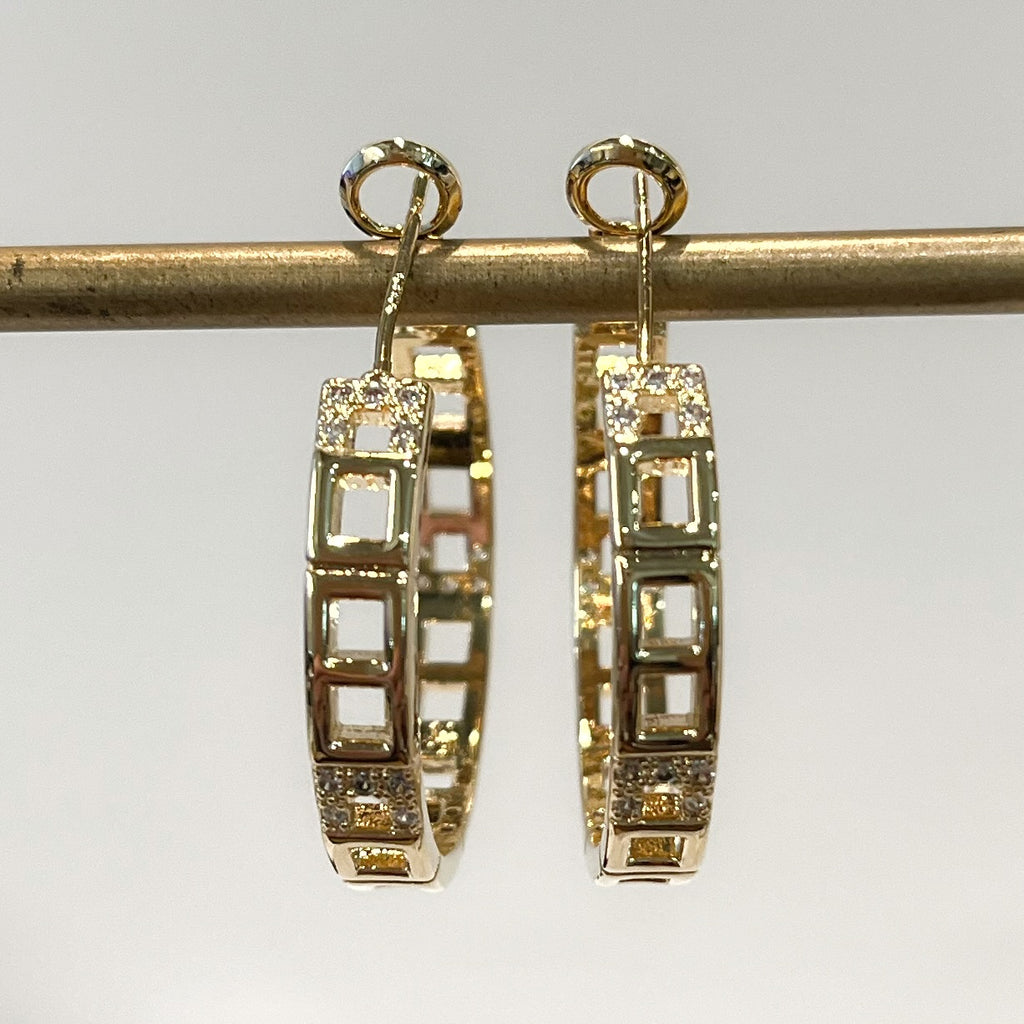 Earrings - Gold Hoop w/CZ Details