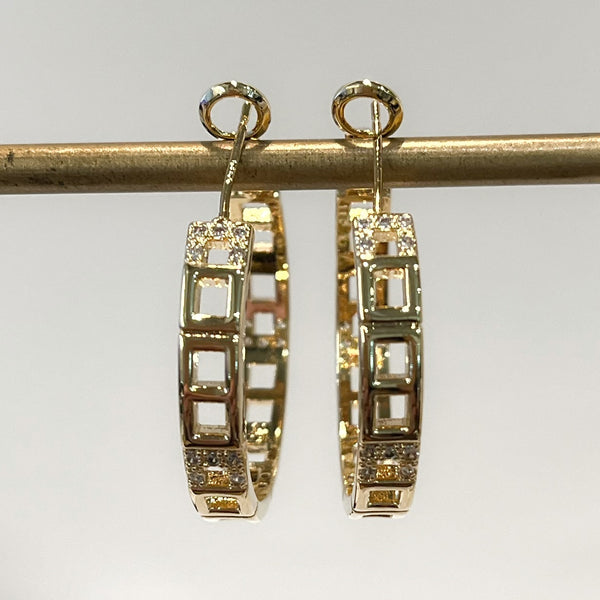 Earrings - Gold Hoop w/CZ Details