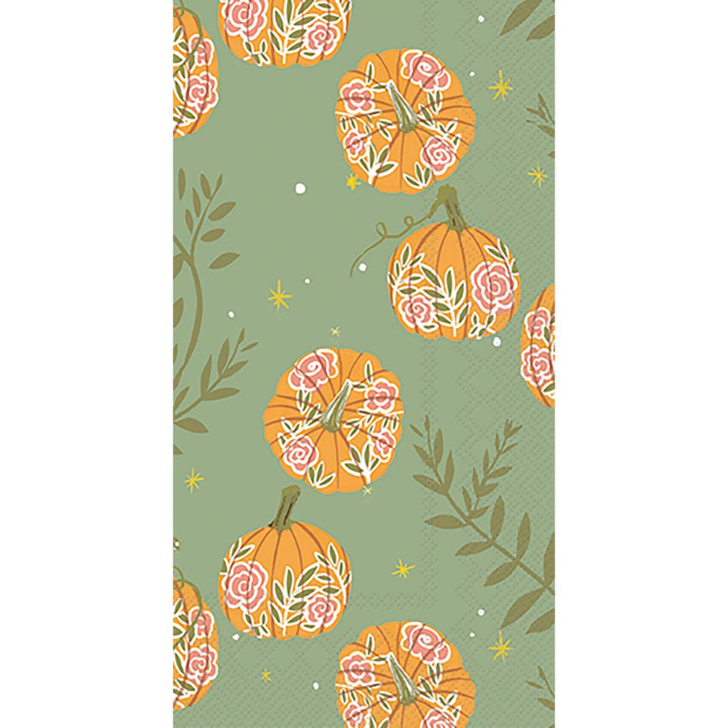 Guest Towels - Pumpkins With Roses on Green