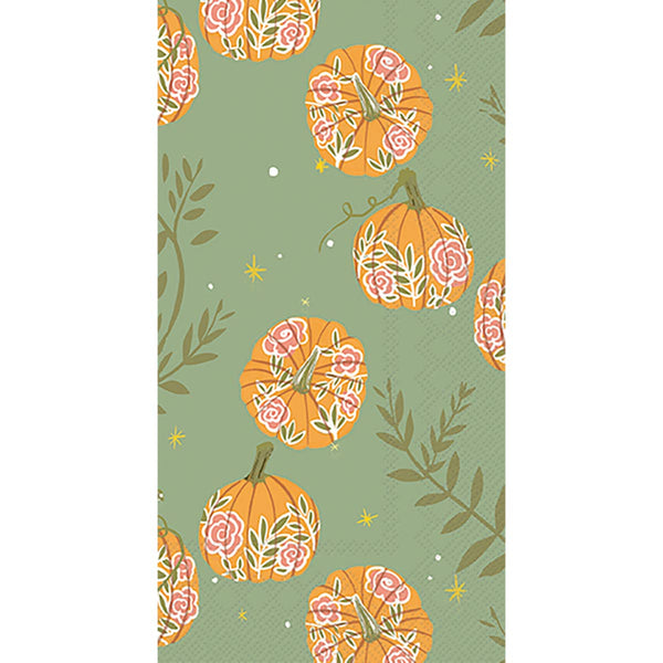 Guest Towels - Pumpkins With Roses on Green