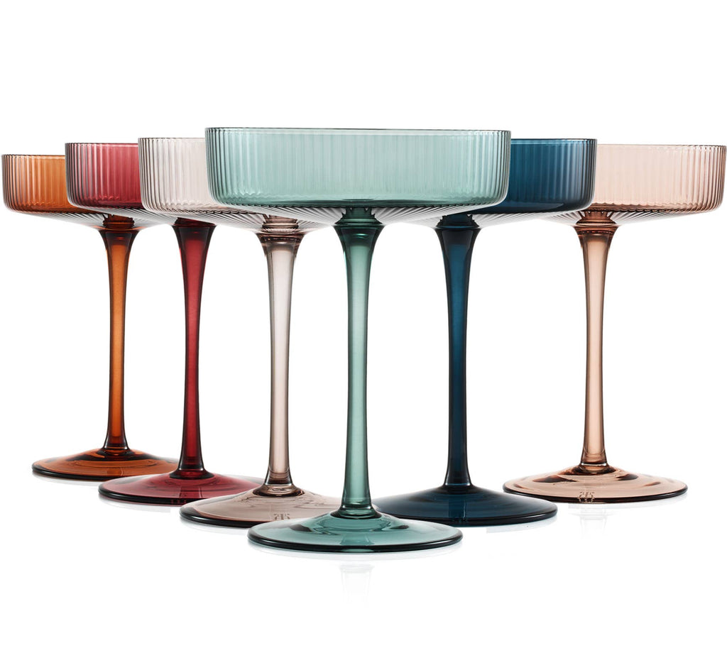 Glasses - Art Deco Ribbed Pastel Coupe, & Cocktail Glasses