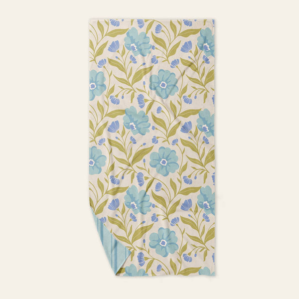 Towel - XL Quick-Dry Beach Towel–Poppin' Petals Aqua