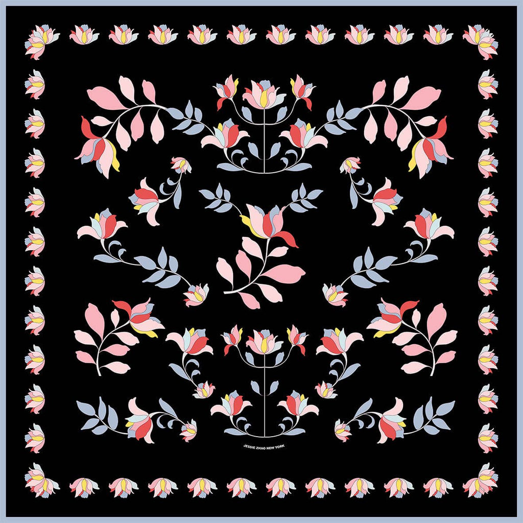 Scarf - Double Sided Silk Scarf Midnight Garden