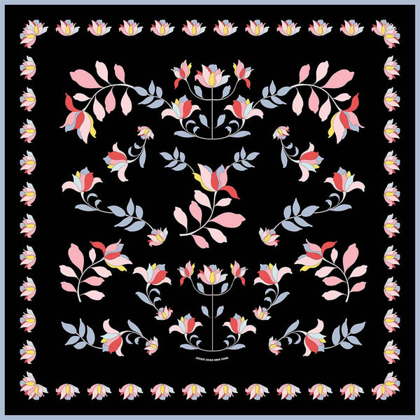 Scarf - Double Sided Silk Scarf Midnight Garden