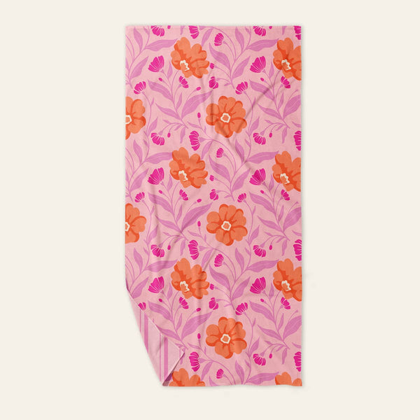 Towel - XL Quick-Dry Beach Towel–Poppin' Petals Hot Pink