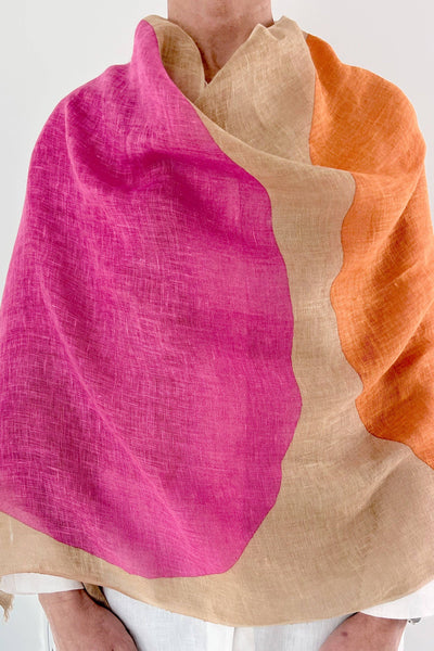 Scarf - Linen Scarf: Rocks Pink/Orange/Putty