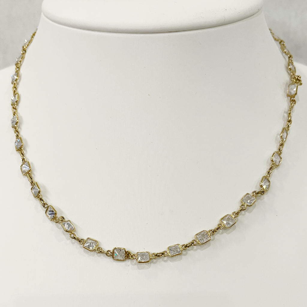 Necklace - Square Cyrstal Quartz On Gold