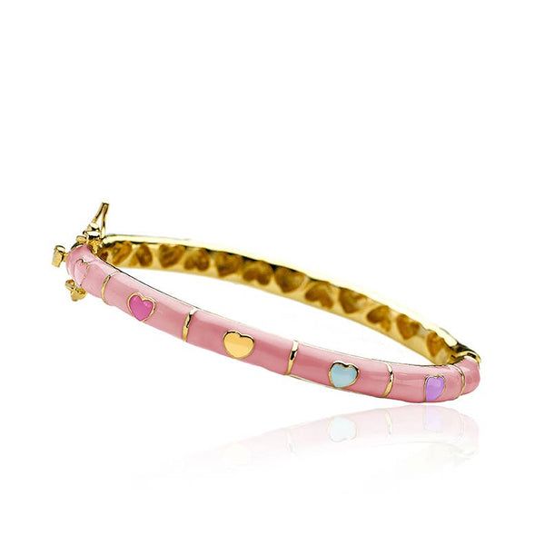 Bracelet - Enamel Heart Bangle: Pink With Multi Colored Hearts