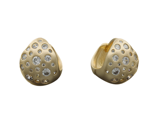 Earrings - Gold Teardrop Huggie with Clear Stones