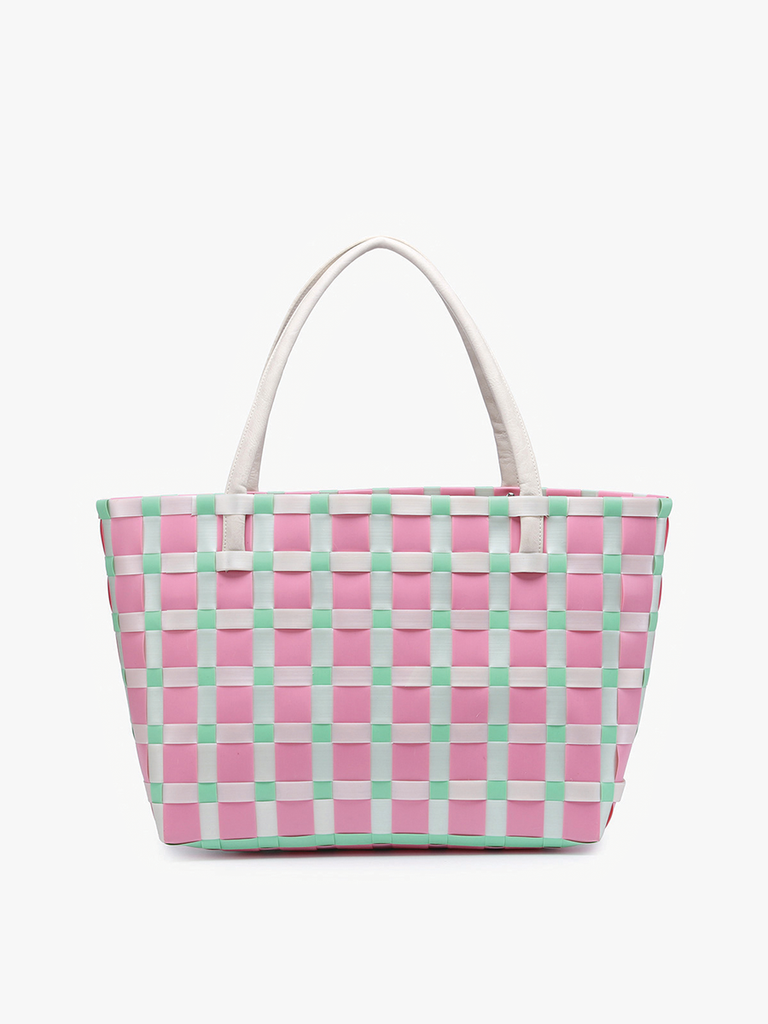 Tote - Abigail Basketweave Tote w/Vegan Leather Straps