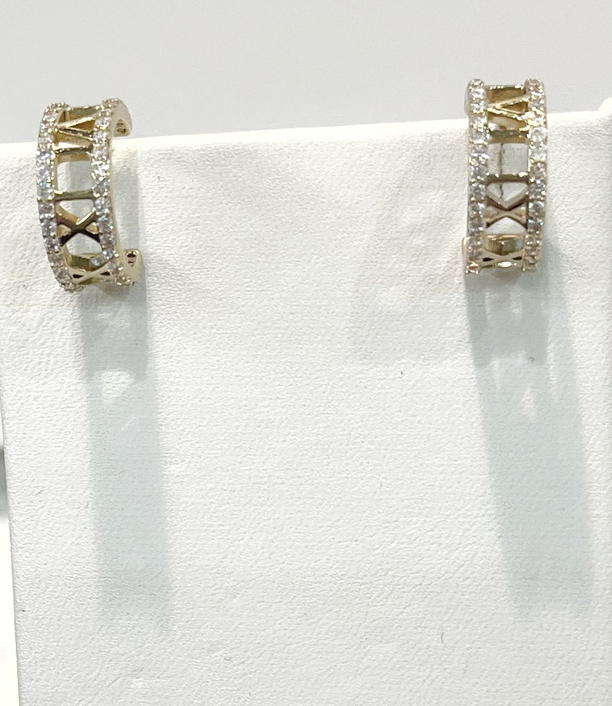 Earrings - Kylie Roman Numeral CZ Hoops