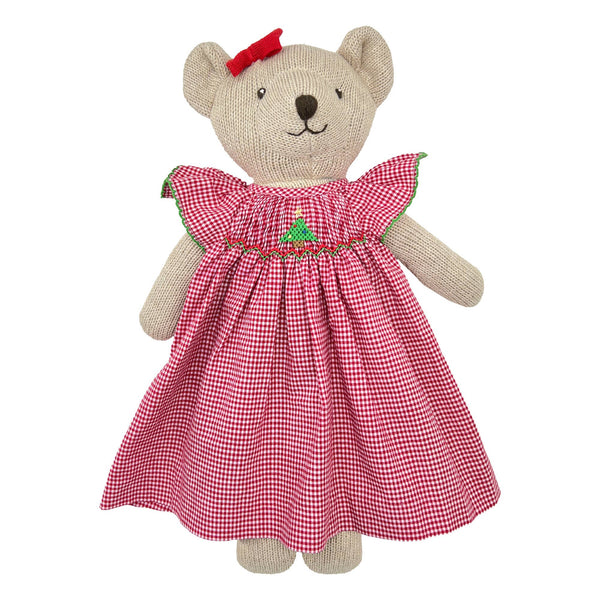 Doll - Knit Bear Doll with Red Check Dress