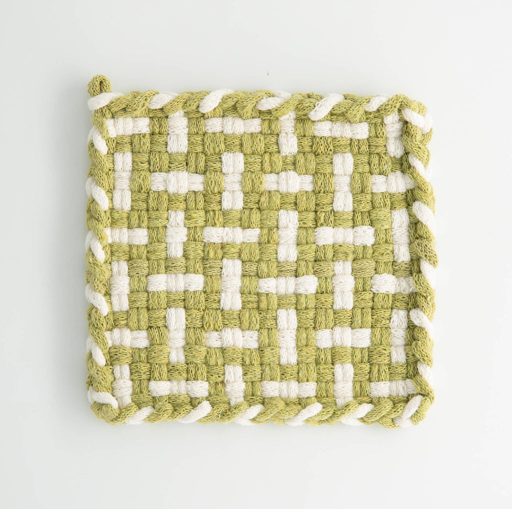 Handmade Handwoven Potholders - Seedling Collection in Leaf and Flax