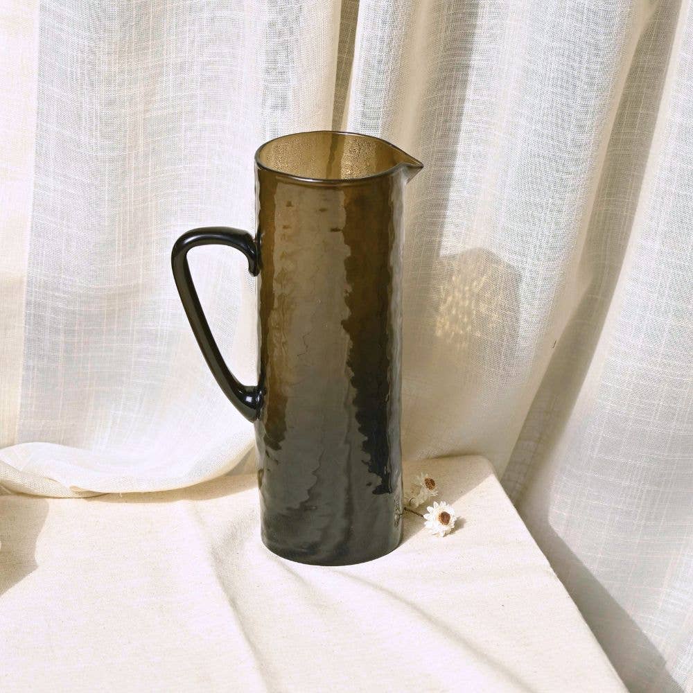 Pitcher - Handblown Textured Glass Pitcher - Amber Brown