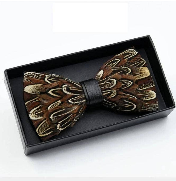 Bow Tie - Brown Feathers w/Lapen Pin Set