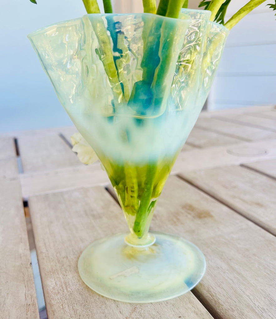 Estate Collection Antique English Opalescent Vaseline Glass Vases