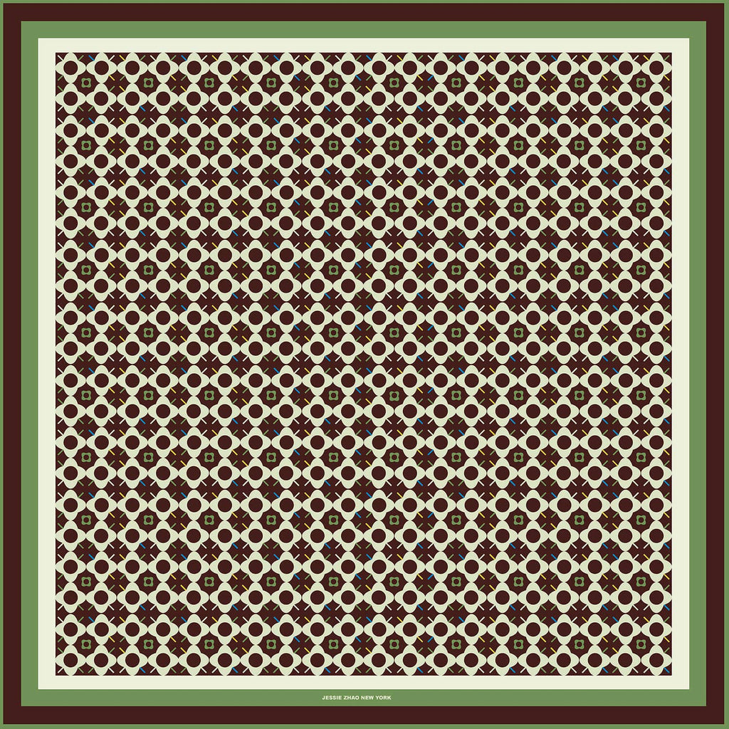 Scarf - Double Sided Silk Scarf Of Polka Dot Bloom - Brown