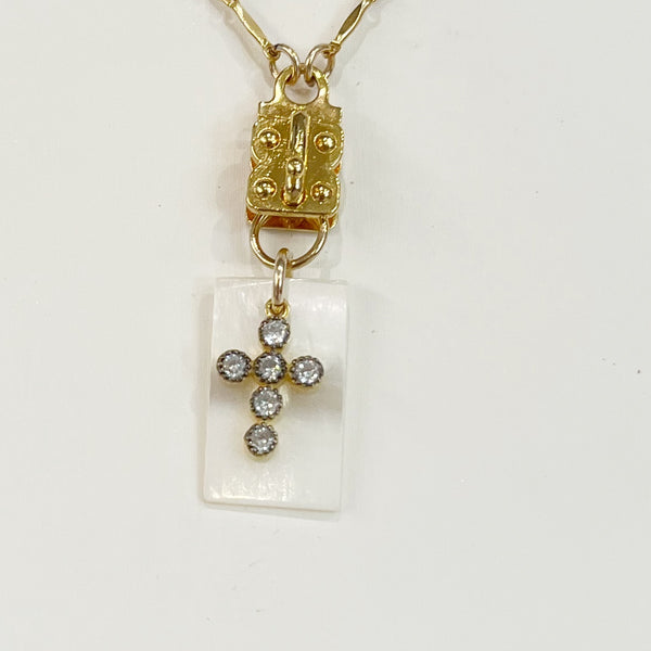 Vignette - White Sapphire Cross W/ Mother of Pearl Rectangle