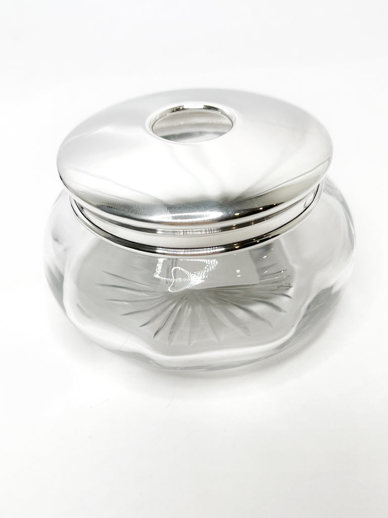 Estate Collection - Sterling and Glass Round Cotton Dispenser Dresser Jar