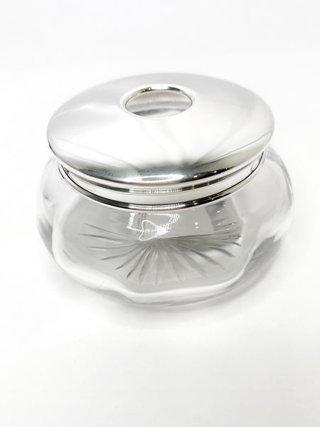 Estate Collection - Sterling and Glass Round Cotton Dispenser Dresser Jar