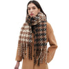 Scarf - Soft Two Tone Houndstooth Chunky Fleece Oblong Tassel Scarf