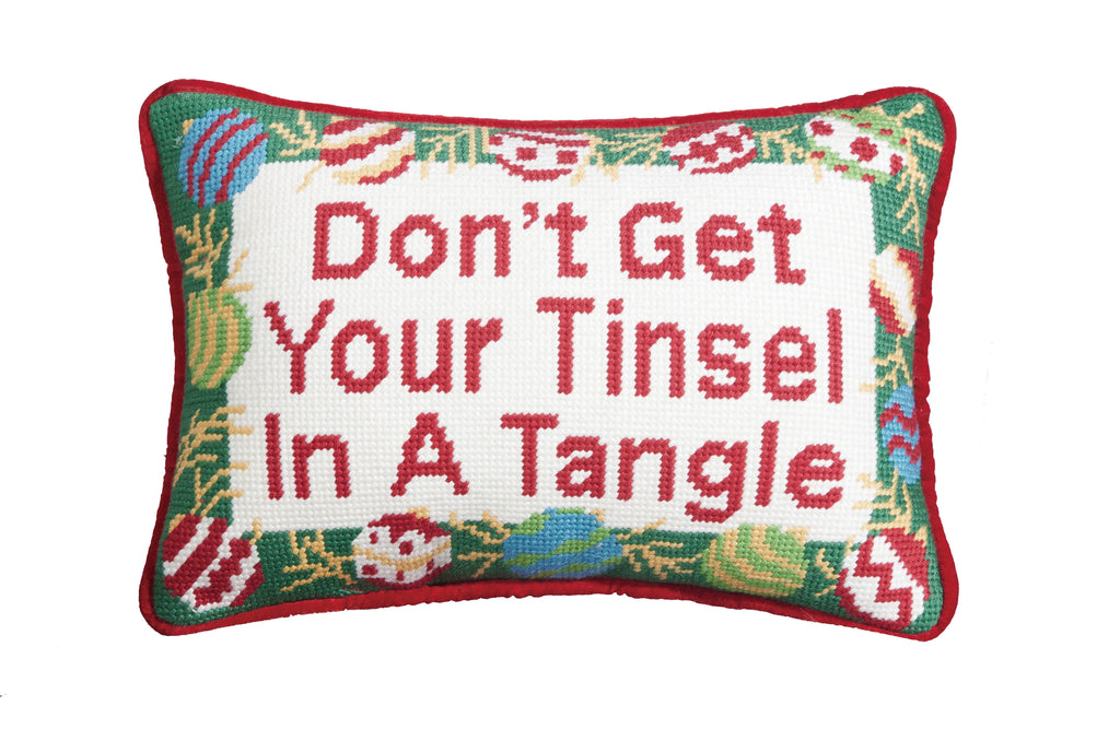 Pillow - Tinsel Tangle Embroidered Needlepoint Pillow