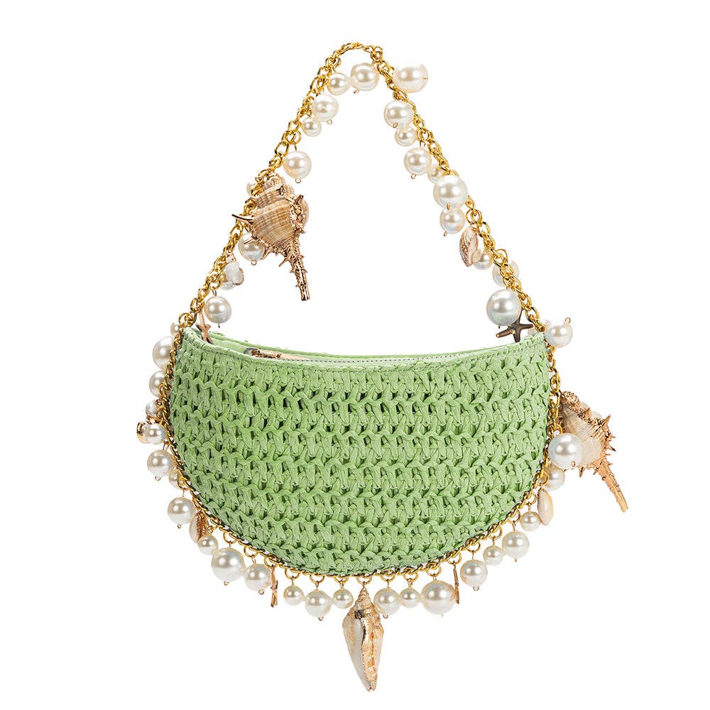 Purse - Isla Lime Small Shells Straw Bag