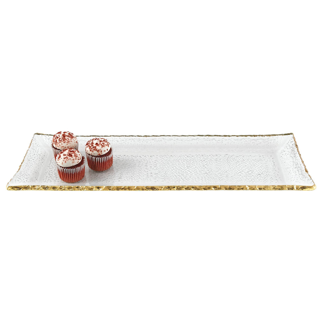 Platter -Gold Leaf Edge Rectangular Glass Serving Platter