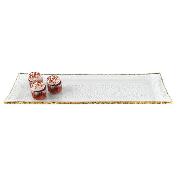 Platter -Gold Leaf Edge Rectangular Glass Serving Platter
