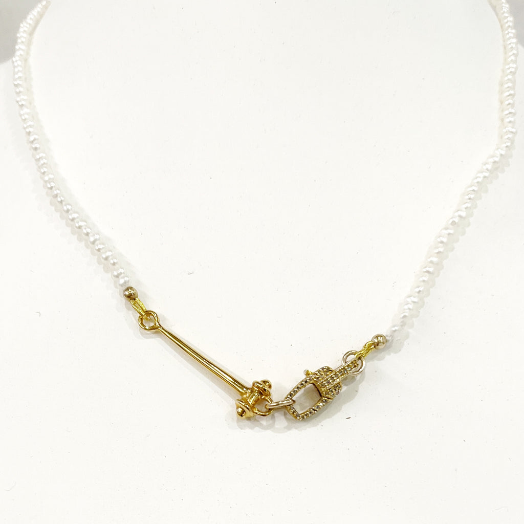 Necklace - Pearl Necklace w/a  Gold Diamond Clasp