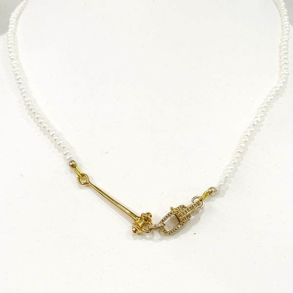 Necklace - Pearl Necklace w/a  Gold Diamond Clasp