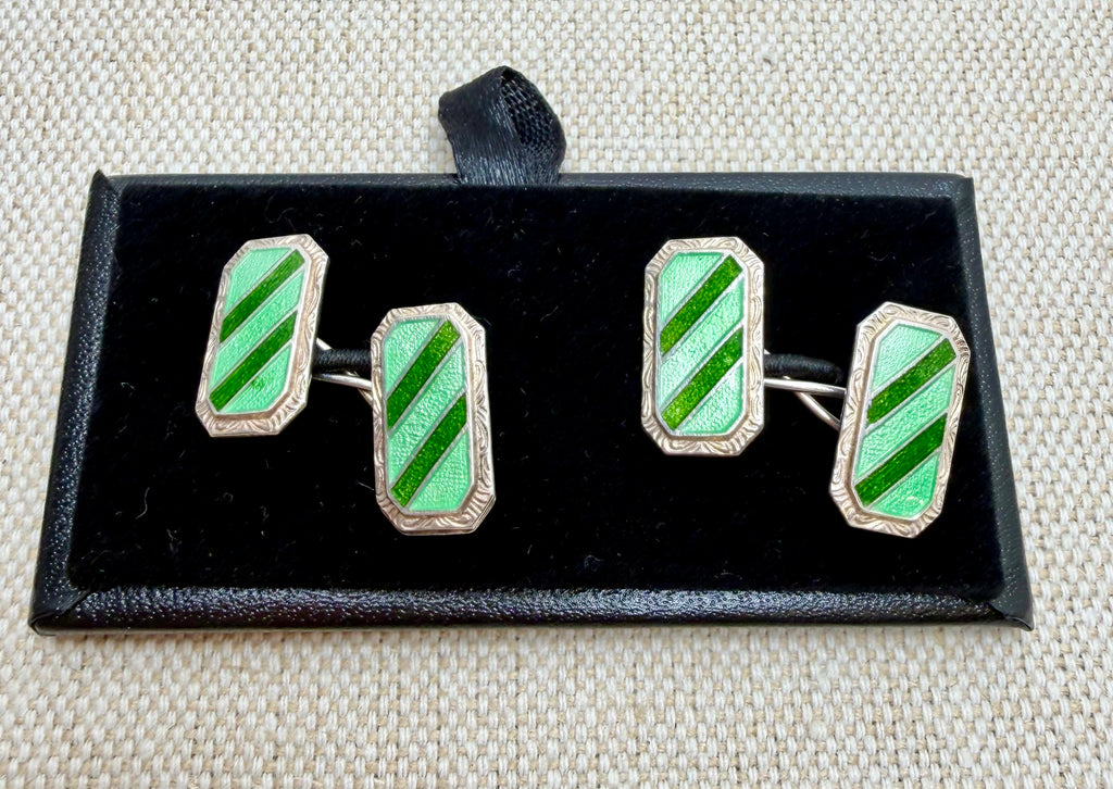 Estate Collection - Cufflinks Sterling Art Deco Guilloche Enamel