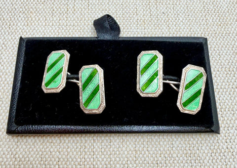 Estate Collection - Cufflinks Sterling Art Deco Guilloche Enamel