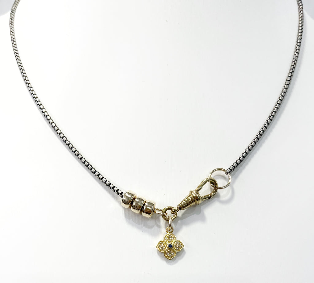 Necklace - Mini Gray Box Chain w/Diamond Charm