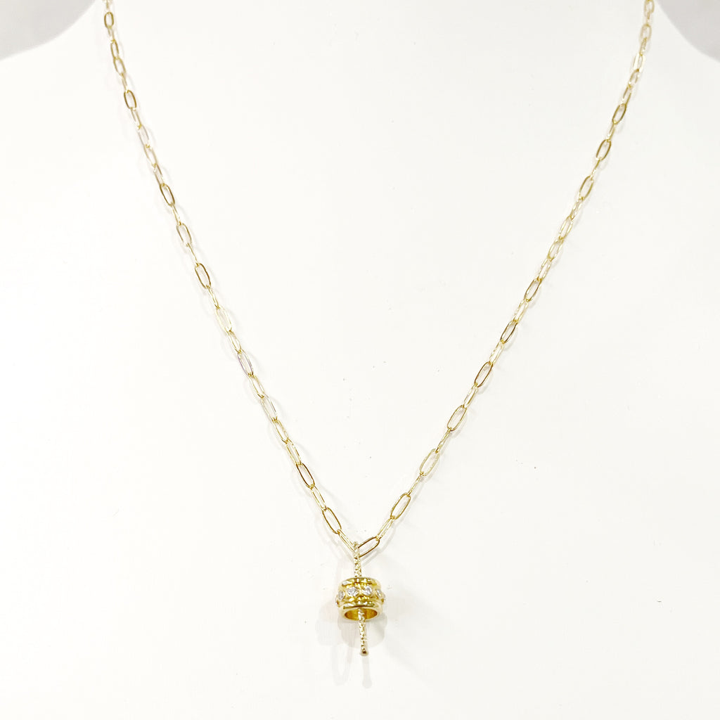 Necklace - Roundel w/Marquis Link on Paperclip Gold Chain