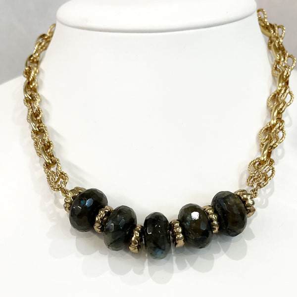 Necklace - Labradorite & Vintage Brass