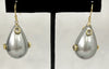 Earrings -  Grey Lacquered Stone Drops W/Gold stone Accents