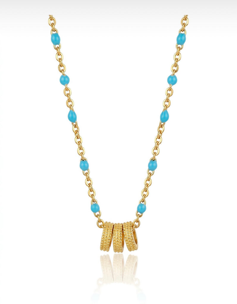 Necklace - Three Gold Rings On Turquoise