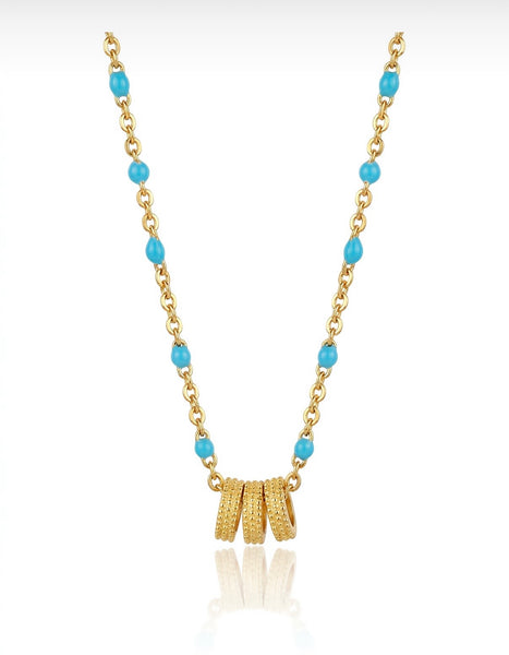 Necklace - Three Gold Rings On Turquoise