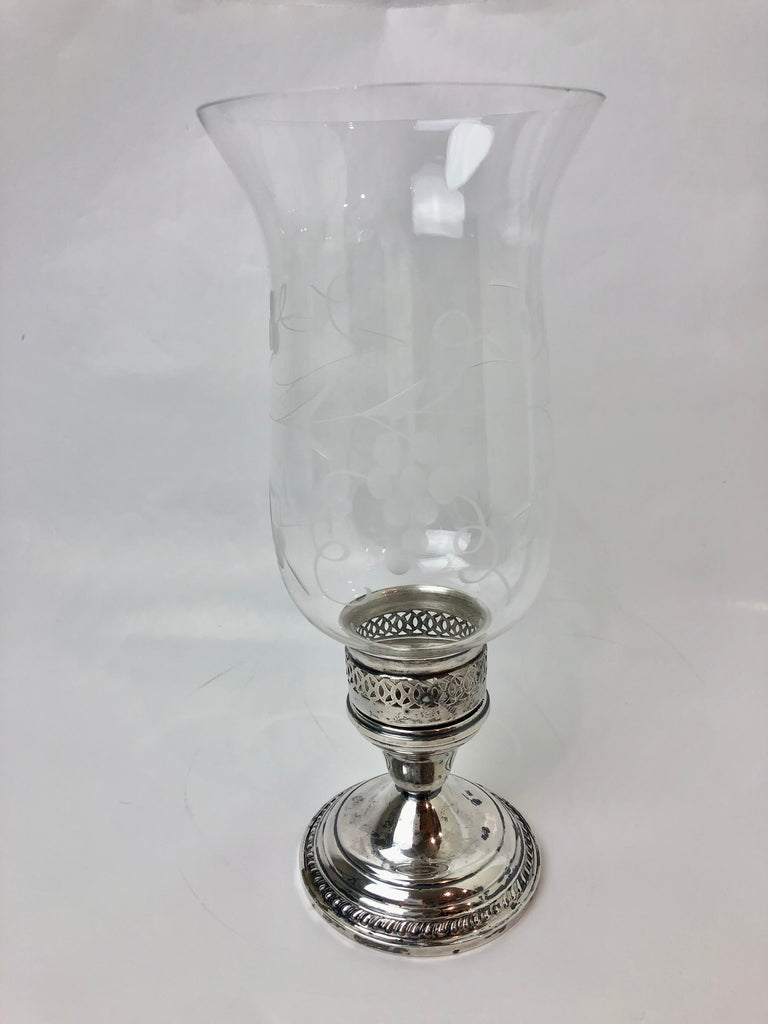 Estate Collection - Sterling and Etched Glass Hurricane Candlestick