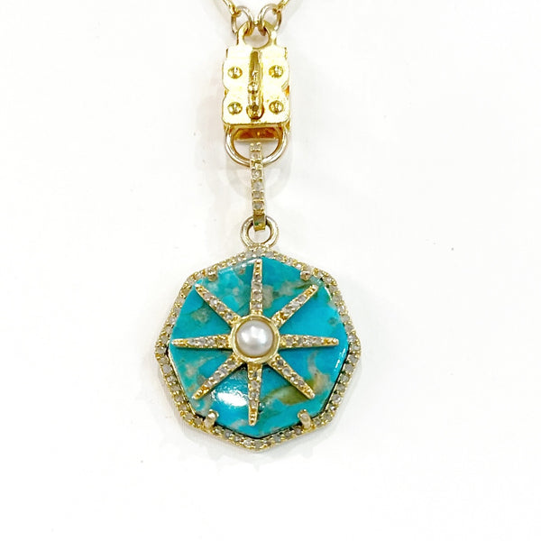 Vignette - Turquoise Octagon W/Diamonds & Pearl Star