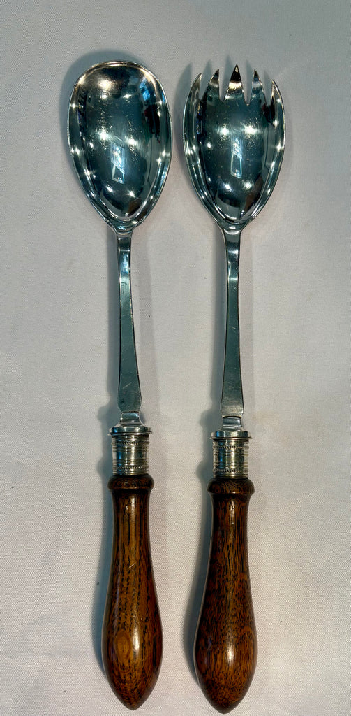 Estate Collection - Vintage Silver Salad and Wood Server Set