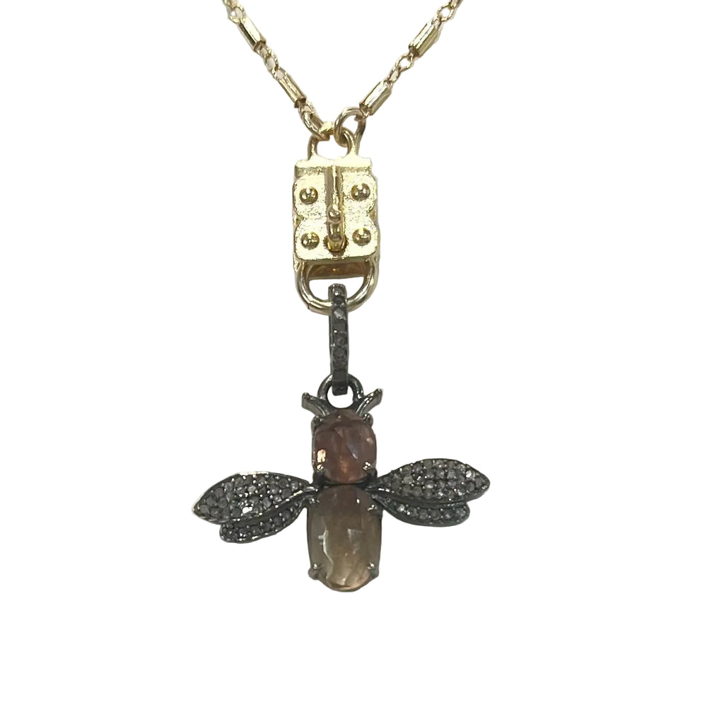 Sennod Vignette - Pink Sapphire & diamond Bee on Gunmetal