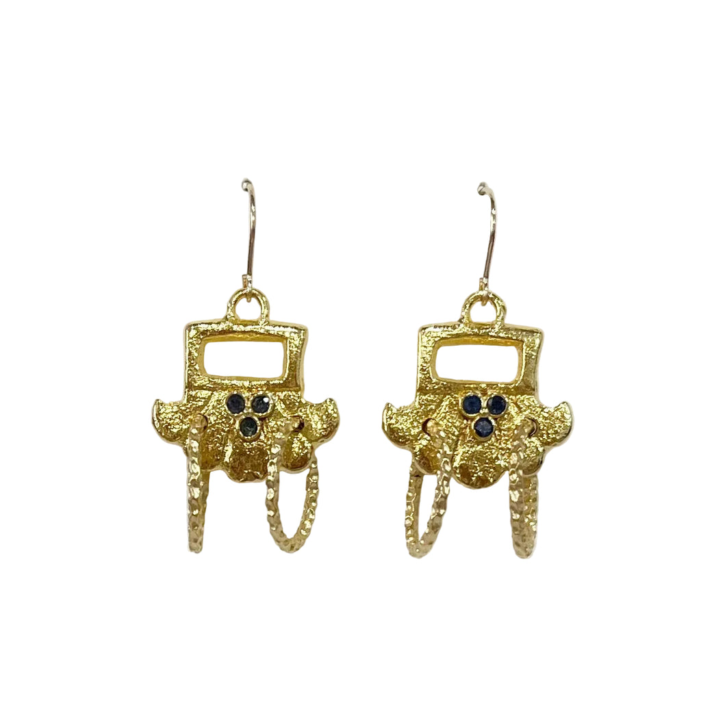 Sennod Earrings - Roman Replica w/Rings & Blue Sapphire Clover