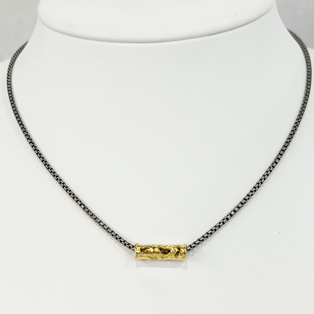 Necklace - Jasmine Mini Gray Sterling Box Chain w/Gold Tube