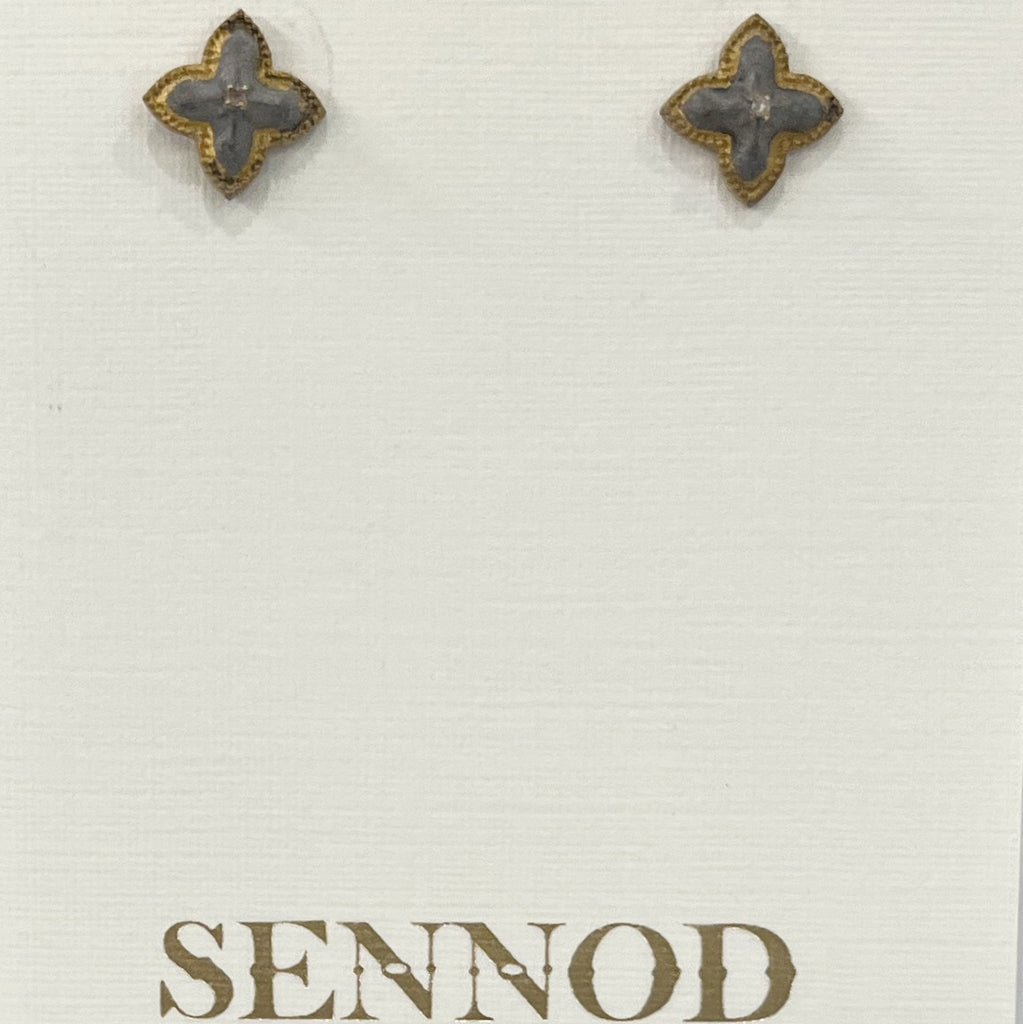 Earrings - Clover Diamond Studs - Gold & Grey