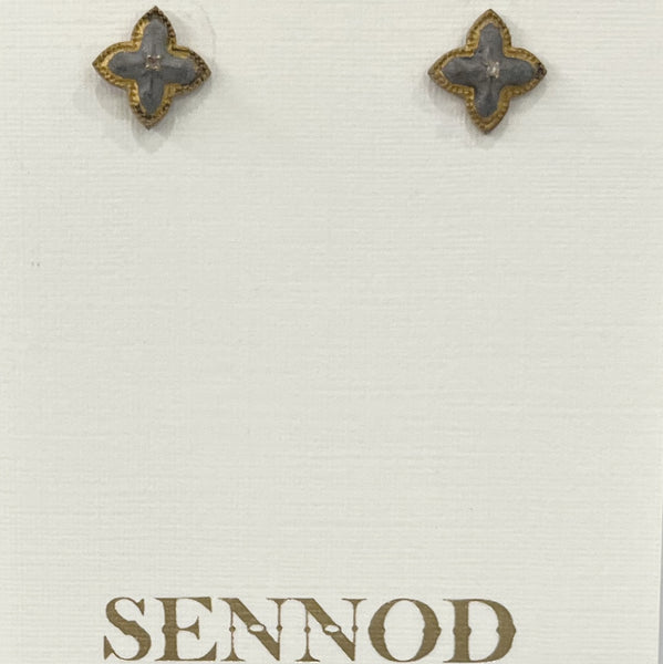 Earrings - Clover Diamond Studs - Gold & Grey